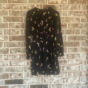 Honey Punch Black Colorful Birds Wrap Dress